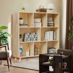 Pine Wood 8-Compartment Storage Cabinet, 44"L x44" H Fixed Shelves Organizer for Books/Toys/Home Décor, Modern Wooden Bookcase, Multi-Compartment Cabinet for Home/Office