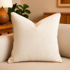 Homey COZY Ivory Linen-Style Throw Pillow – With Decorative Stitching for a Refined, Natural Look