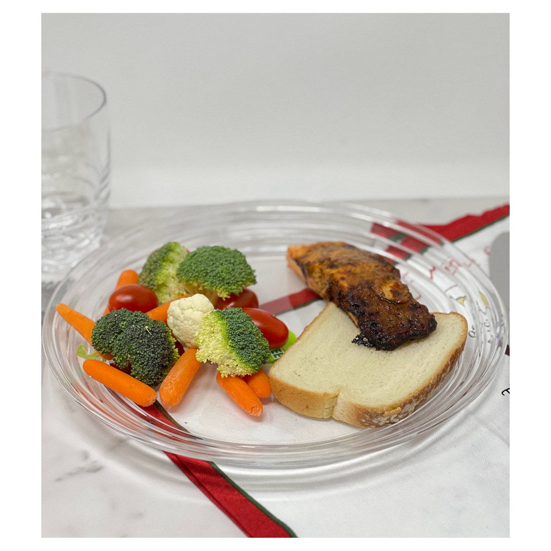 Designer Swirl 12" Acrylic Dinner Plates Set of 4, Crystal Clear Plastic Plates Reusable, Unbreakable Kitchen Plates for All Occasions BPA Free Dishwasher Safe