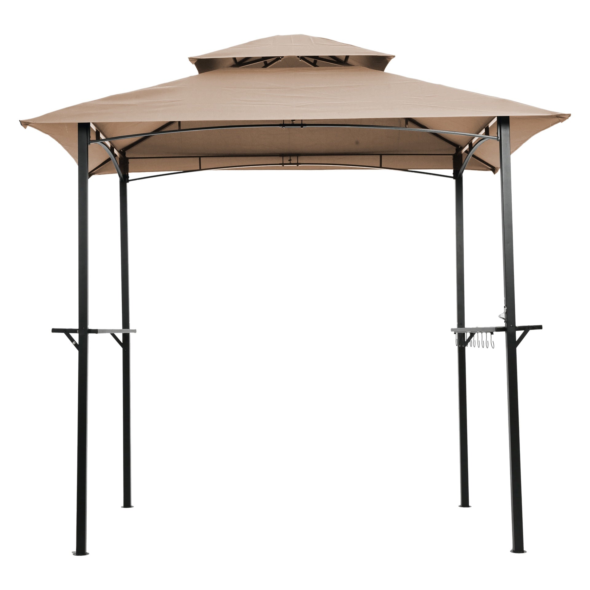 Outdoor Grill Gazebo 8 x 5 Ft, Shelter Tent, Double Tier Soft Top Canopy and Steel Frame with hook and Bar Counters,Khaki