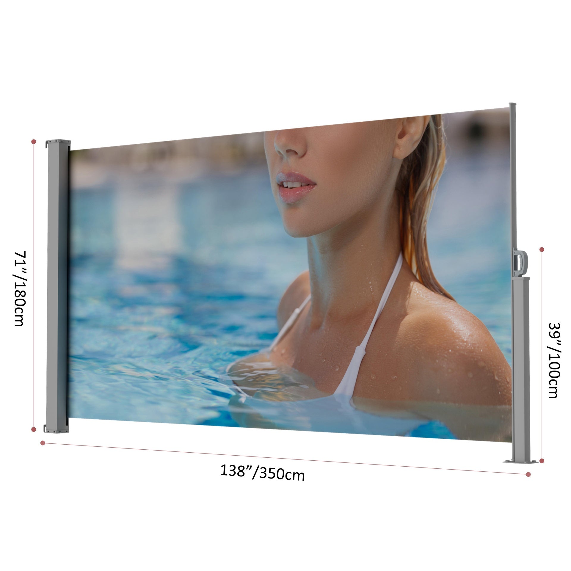 71"x138" Retractable Side Awning, Semi-transparent with UV printing,UPF50+, Ideal for blocking dust,sunshine and wind, Creating private space for garden,balcony and swimming pool.