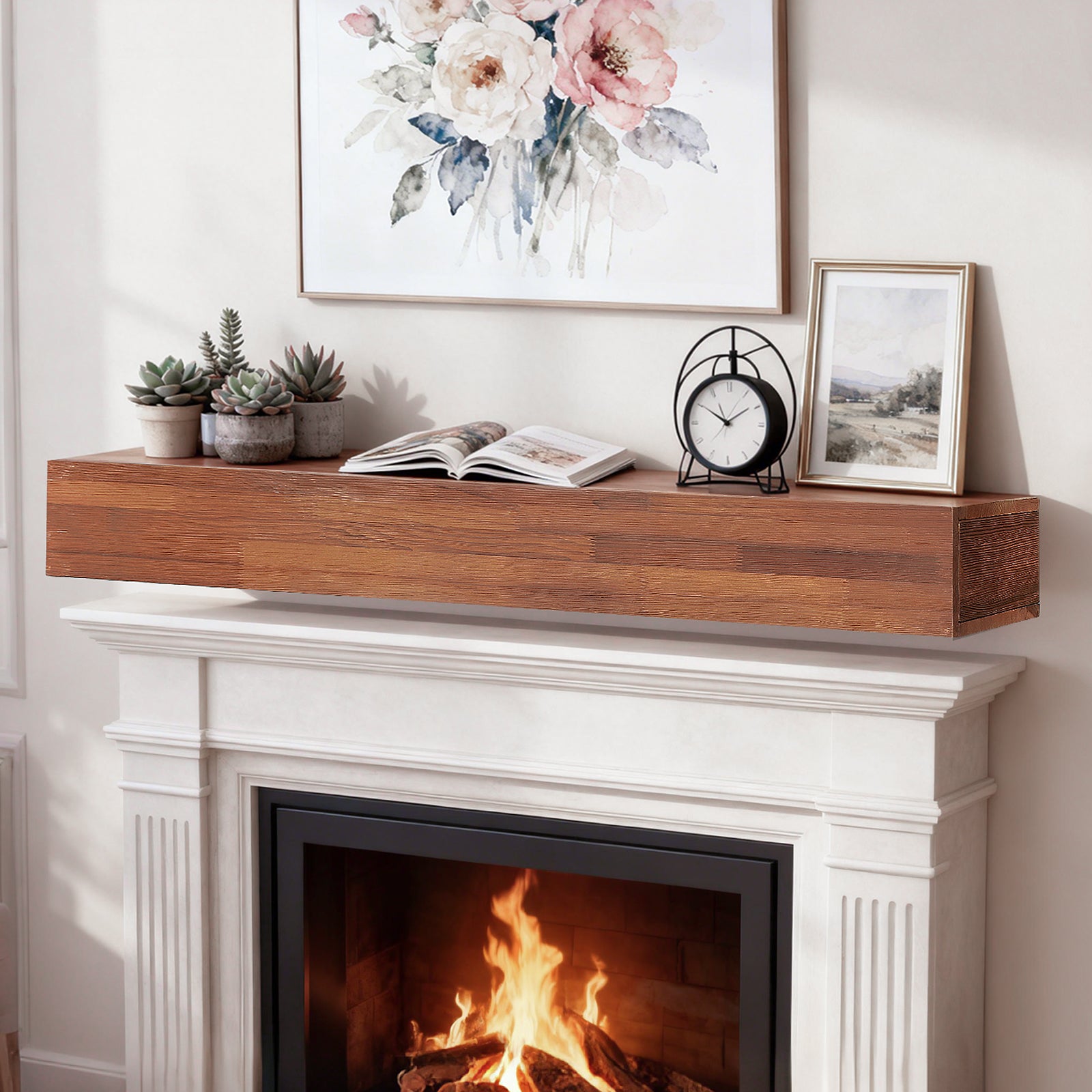 72" Rustic Wood Fireplace Mantel,Wall-Mounted & Floating Shelf for Home Decor