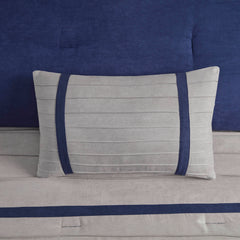 7 PC Pieced Faux Suede Comforter Set Blue Cal King