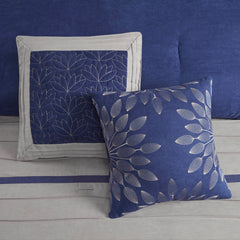 7 PC Pieced Faux Suede Comforter Set Blue Cal King