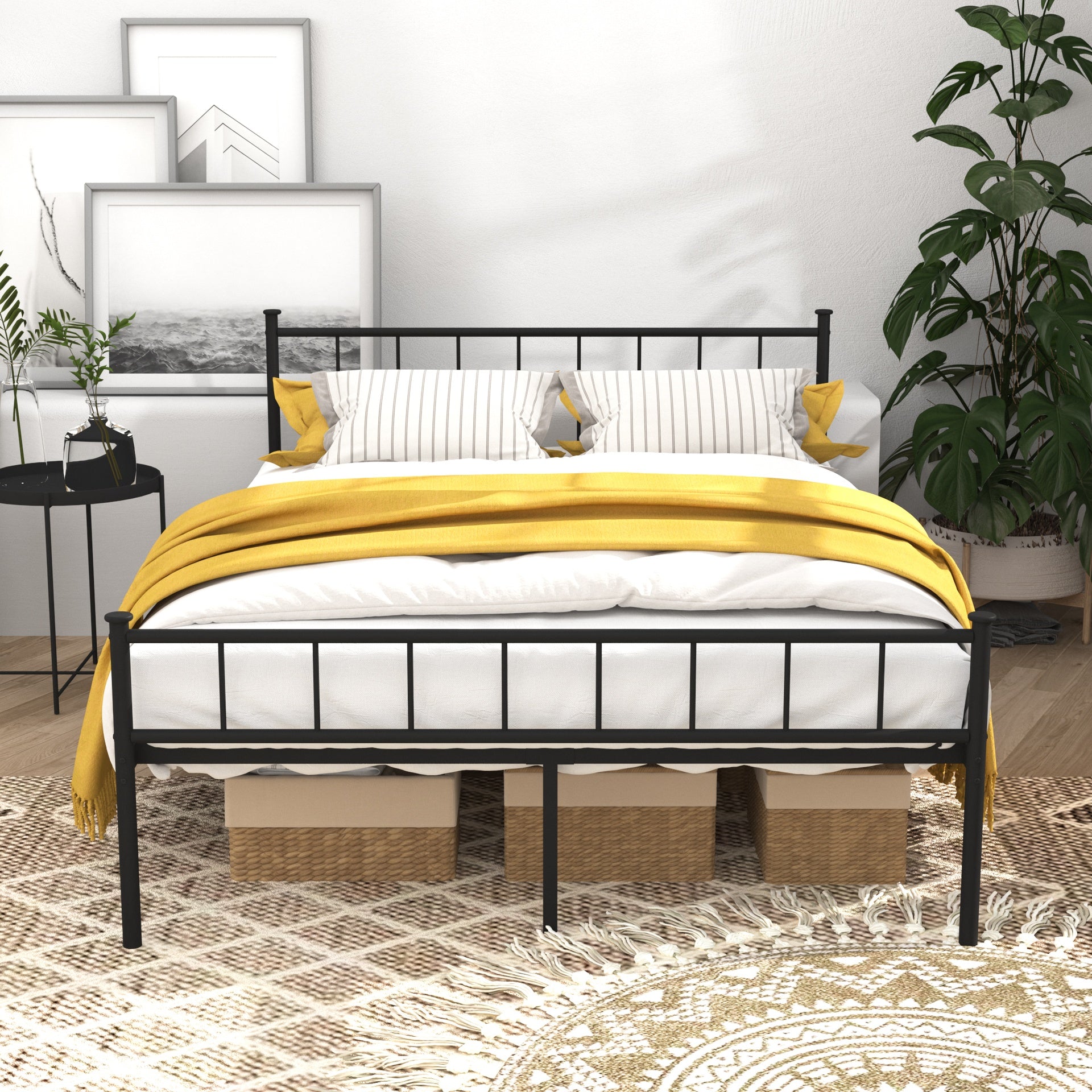 Full Size Bed Frame, Headboard and Footboard,Structurally Stable, Under Bed Storage,No Box Spring Needed,Black