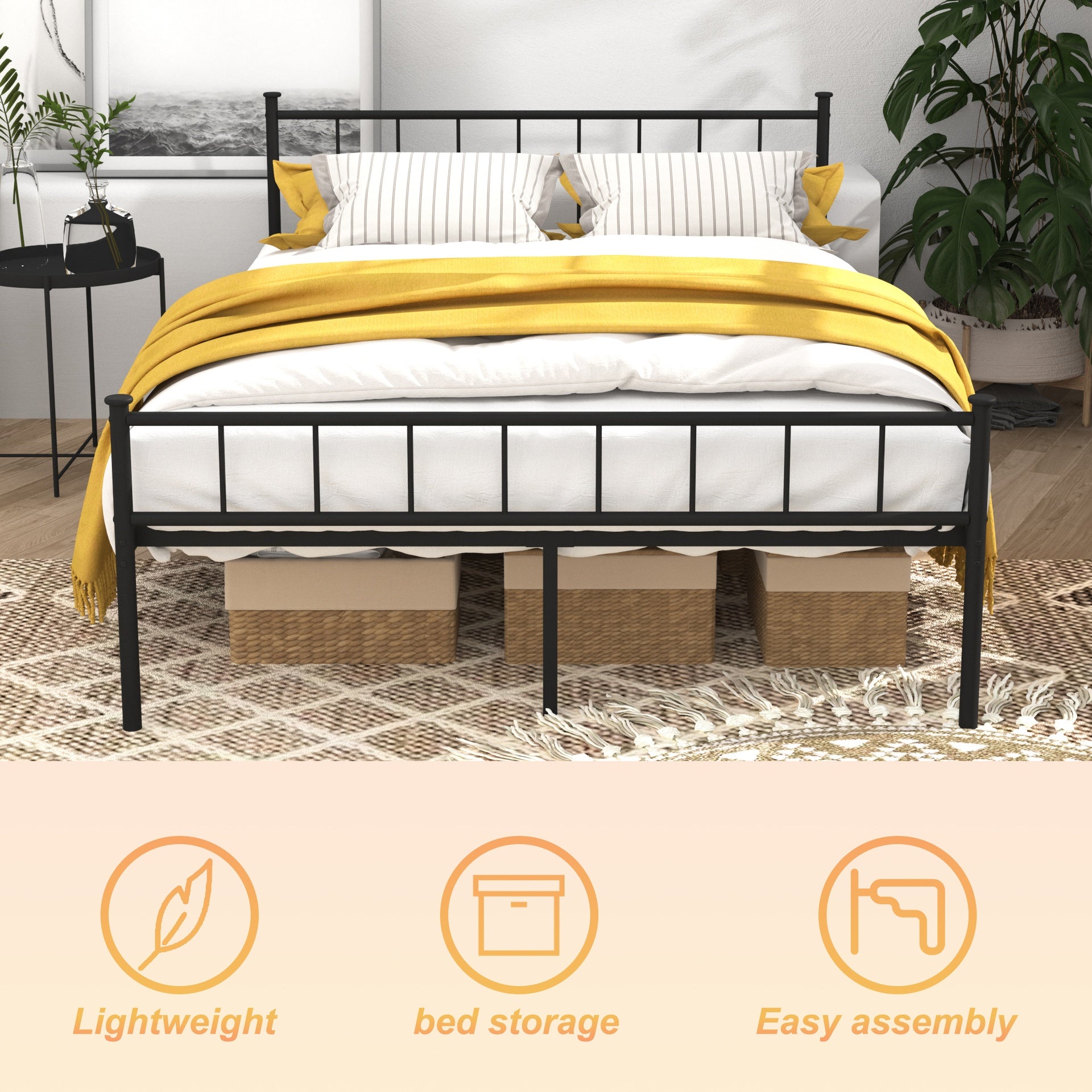 Full Size Bed Frame, Headboard and Footboard,Structurally Stable, Under Bed Storage,No Box Spring Needed,Black