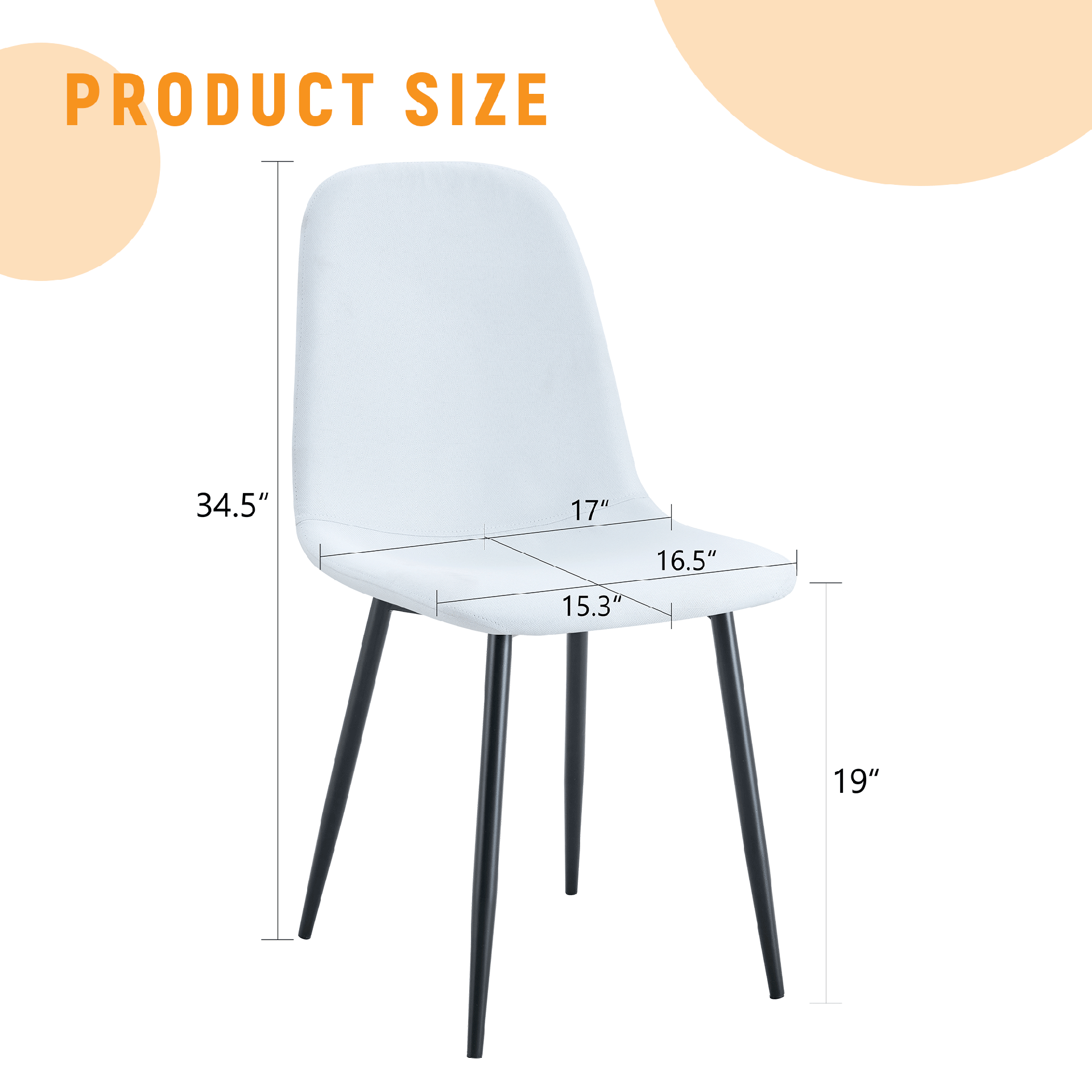 Luxury Simple Chair - Set of 4 WHITE Linen-Cotton Material High Resilience Dining Chair with Metal Black Leg.Integral metal leg architecture,Suitable for various interior decoration styles.