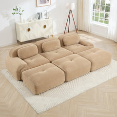 Three-seat modular sofa with 3 Ottomans corduroy fabric no assembly pet-friendly ultra-wide curved armrests 32D high-resilience sponge living rooms media rooms,Camel