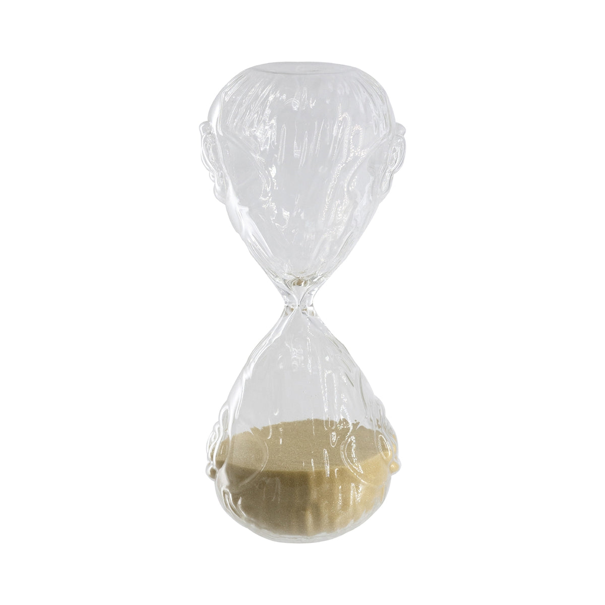 Set of 2 3.4x3.4x8" Clear Rose Embossed Hourglass 30-Minute, Black/Tan Sand