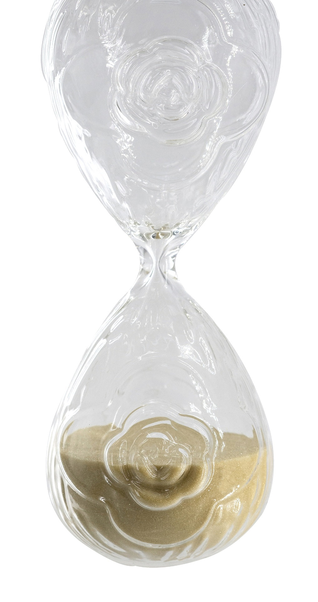 Set of 2 3.4x3.4x8" Clear Rose Embossed Hourglass 30-Minute, Black/Tan Sand