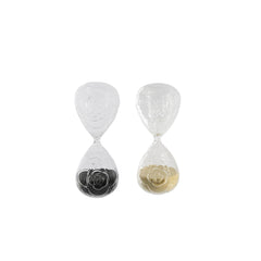 Set of 2 3.4x3.4x8" Clear Rose Embossed Hourglass 30-Minute, Black/Tan Sand