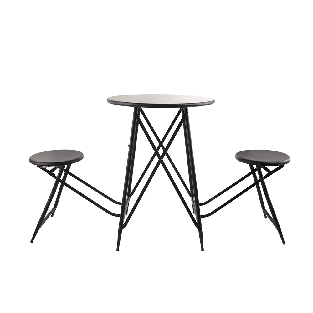 60.83x24x32.3" Black Stowable Side Table and Two Seats