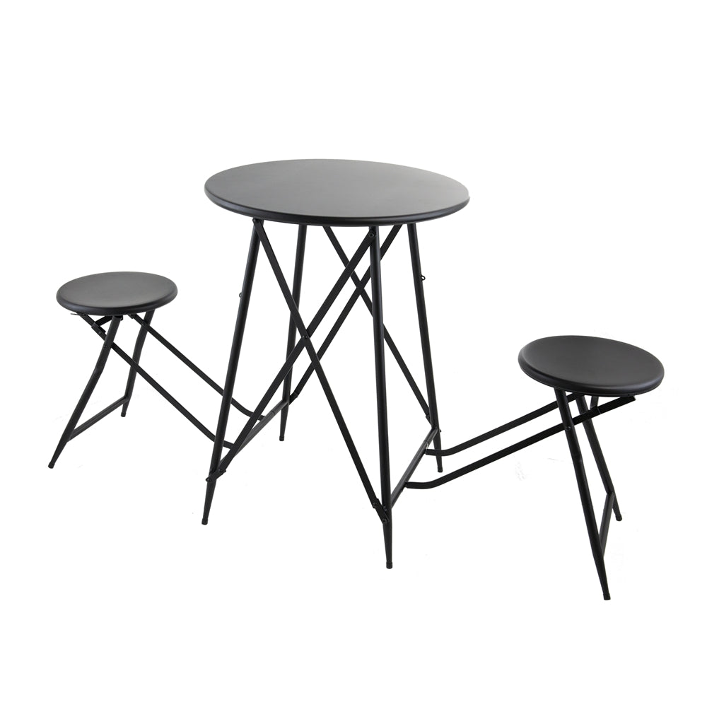 60.83x24x32.3" Black Stowable Side Table and Two Seats