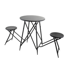 60.83x24x32.3" Black Stowable Side Table and Two Seats