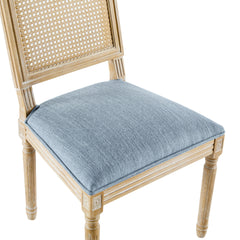 [Set of 2] French Country Dining Chairs - Elegant Cane Backrest & Upholstered Seats with Fluted Legs - Rustic Weathered Finish - Solid Rubberwood Frame - Vintage Inspired Kitchen & Dining Room Chairs