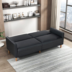 Comfort Sleeper Sofa Black Faux Leather Upholstery Modern Furniture Durable Plywood Frame Elegant Lounger 1pc