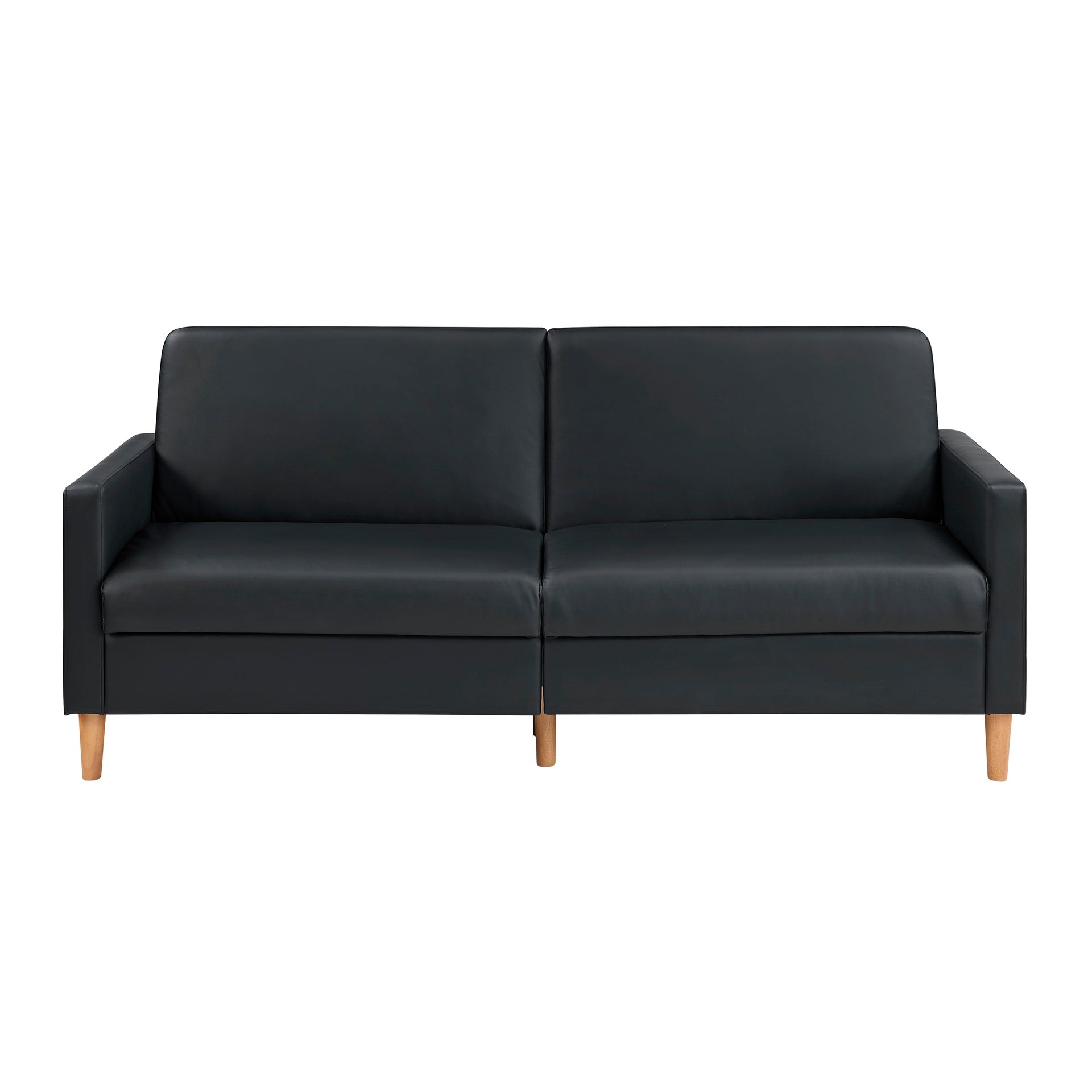 Comfort Sleeper Sofa Black Faux Leather Upholstery Modern Furniture Durable Plywood Frame Elegant Lounger 1pc