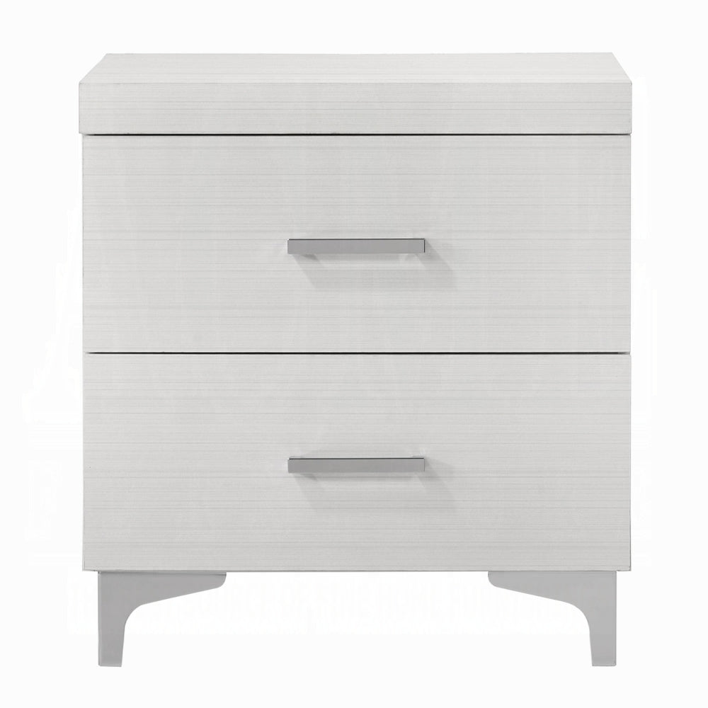 Modern Contemporary Bedroom Furniture White Finish Nightstand of 2x Drawers Metal Legs Wooden 1pc
