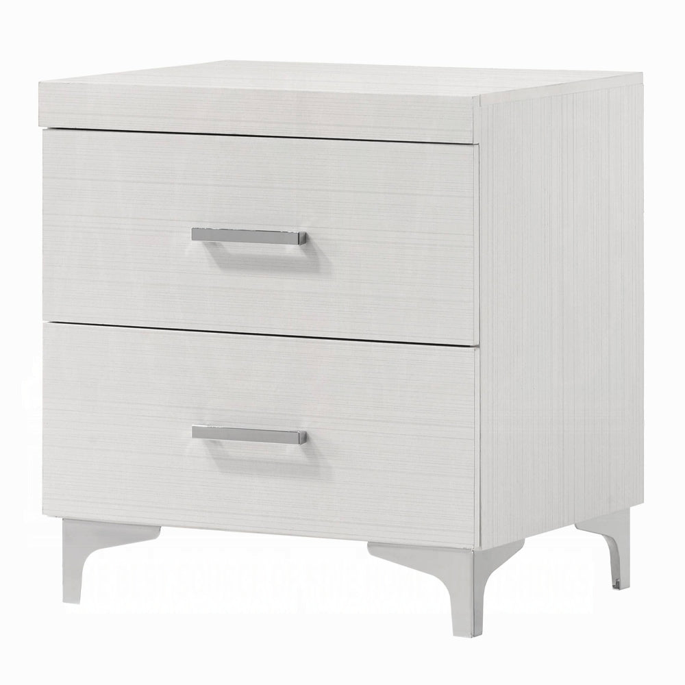 Modern Contemporary Bedroom Furniture White Finish Nightstand of 2x Drawers Metal Legs Wooden 1pc