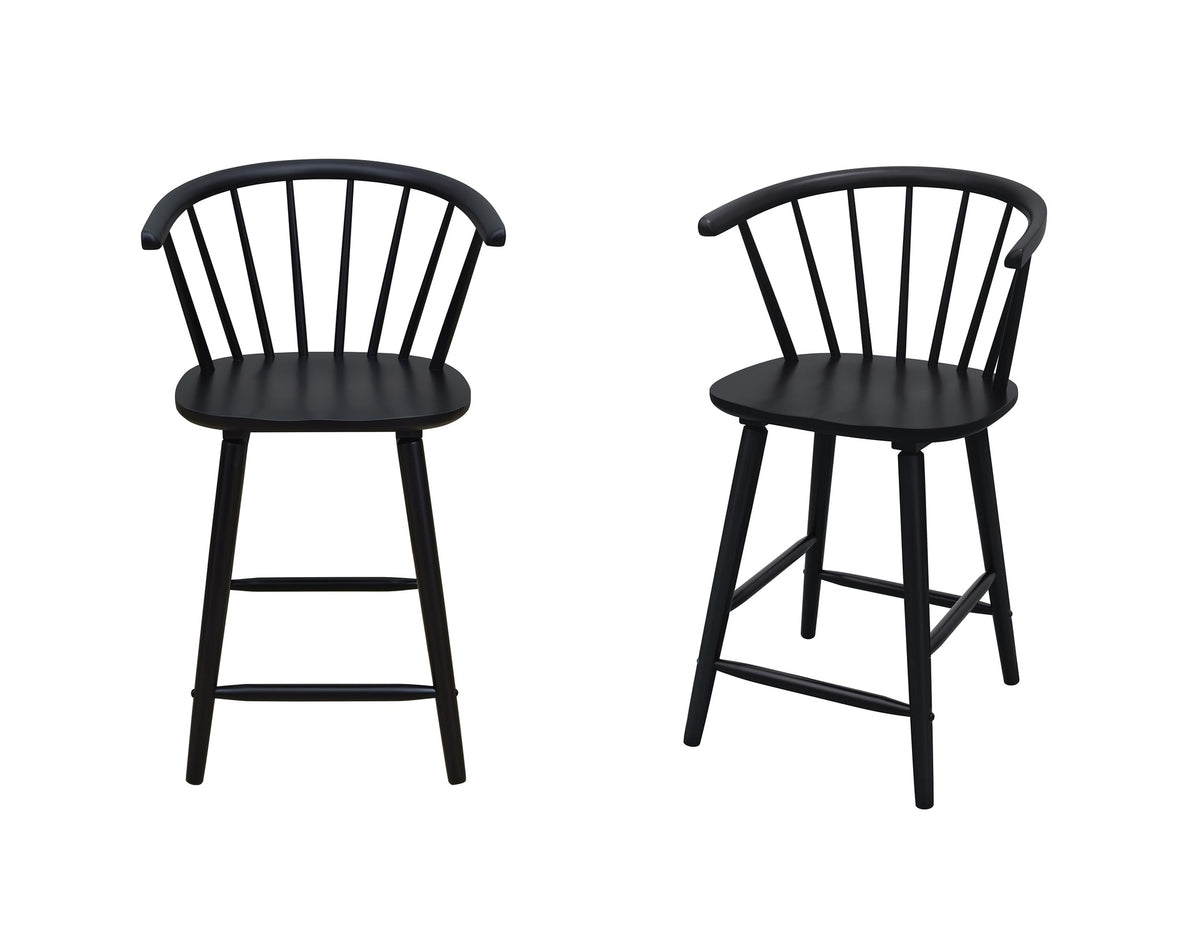 2pc Black Contemporary Counter Height Stool Chair Spindle Back Wooden Kitchen Dining Room Furniture