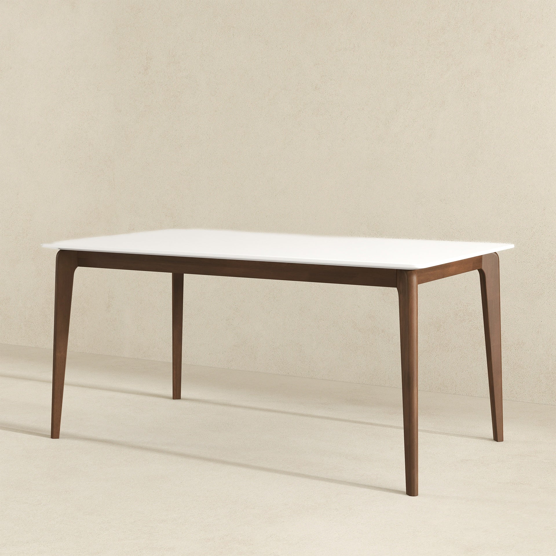 Lindsey Mid-Century Modern Solid Wood Dining Table with White Top and Walnut Legs, 59 inches for Bedroom Hallway, Entryway