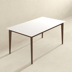 Lindsey Mid-Century Modern Solid Wood Dining Table with White Top and Walnut Legs, 59 inches for Bedroom Hallway, Entryway