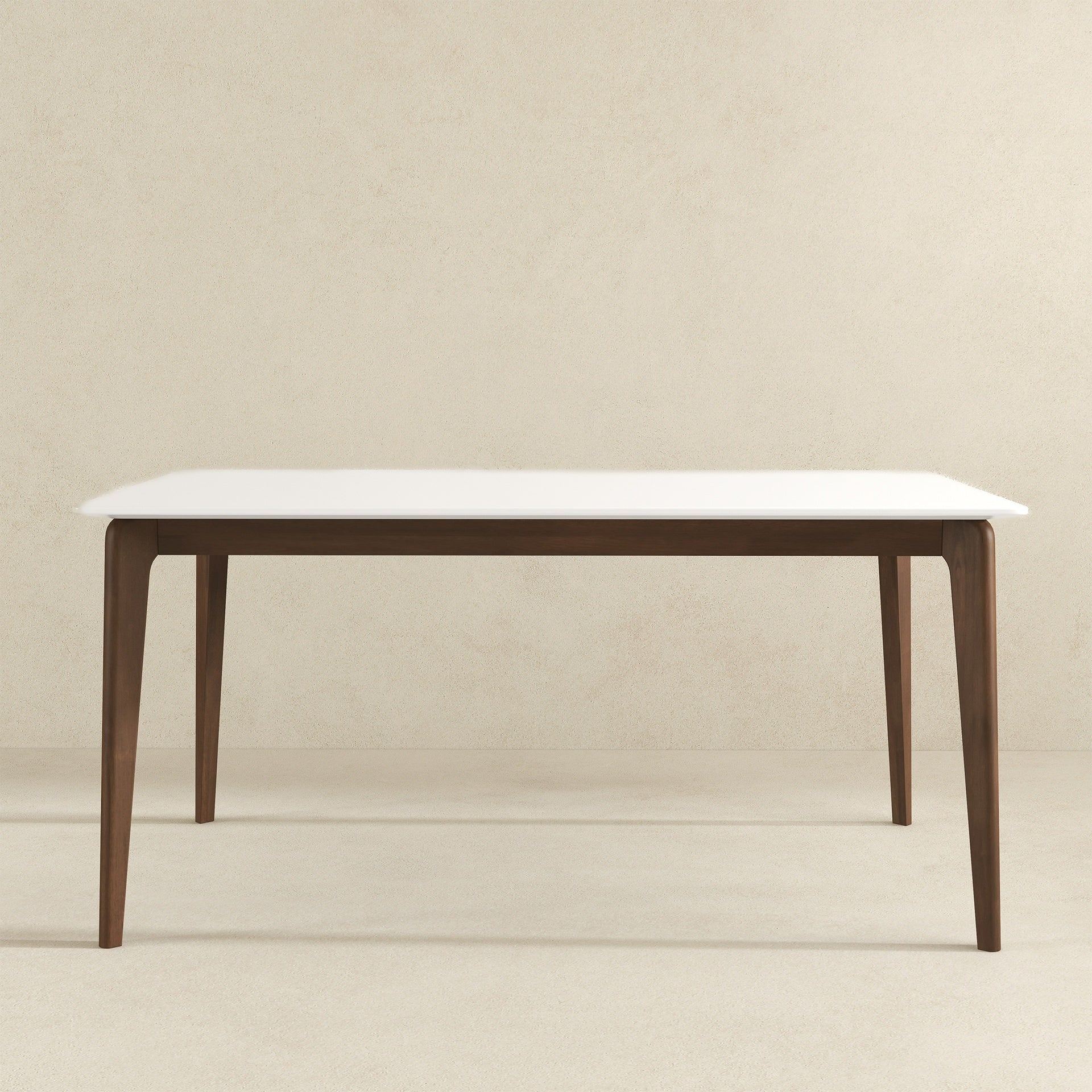 Lindsey Mid-Century Modern Solid Wood Dining Table with White Top and Walnut Legs, 59 inches for Bedroom Hallway, Entryway