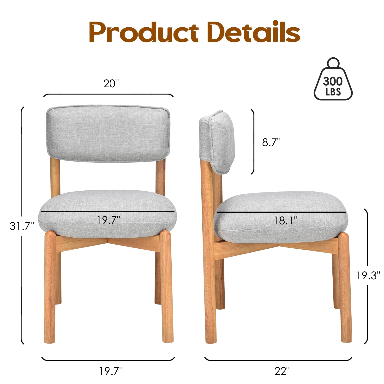 Modern Wooden Blended Linen Gray Dining Chair (Set of 2)