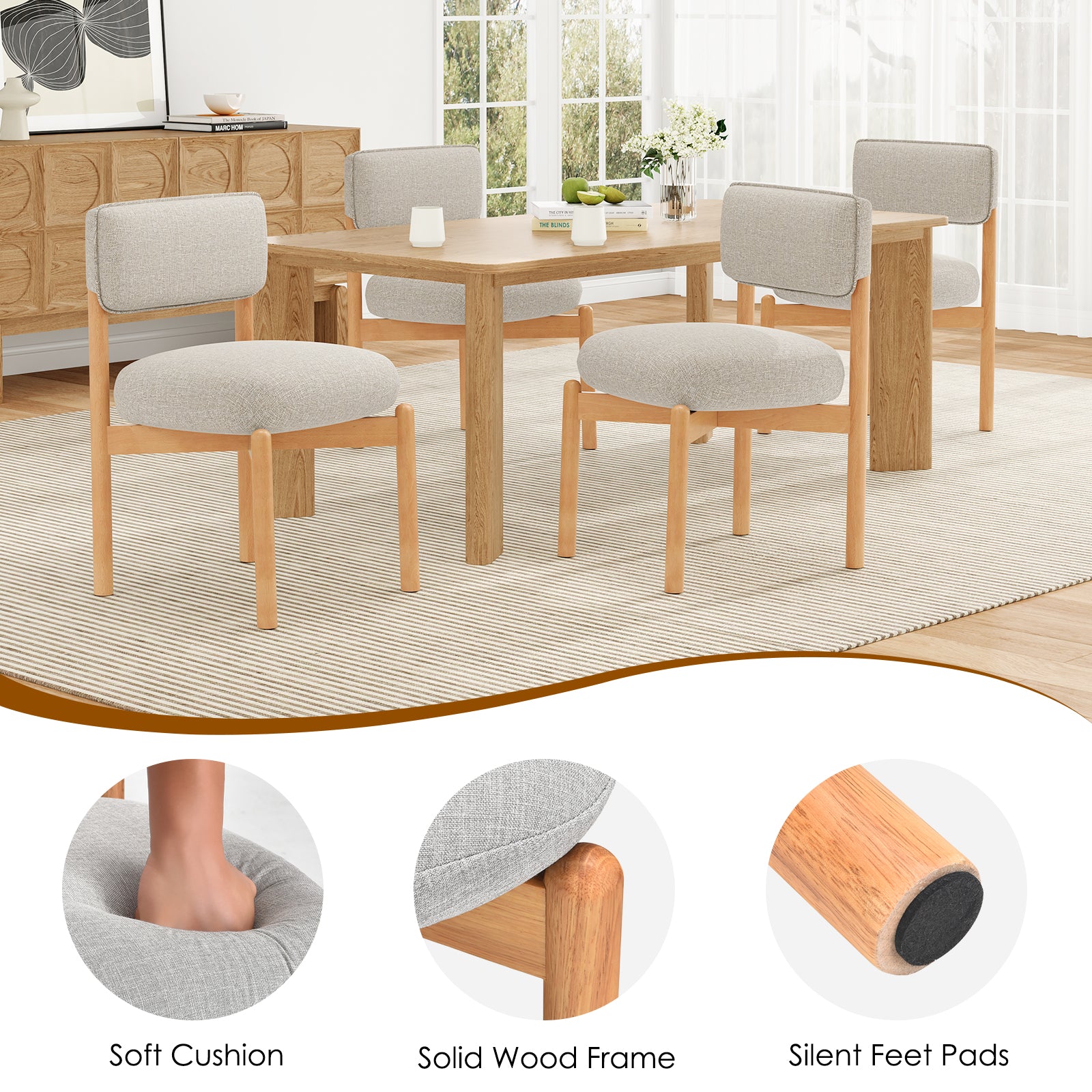 Modern Wooden Blended Linen Gray Dining Chair (Set of 2)