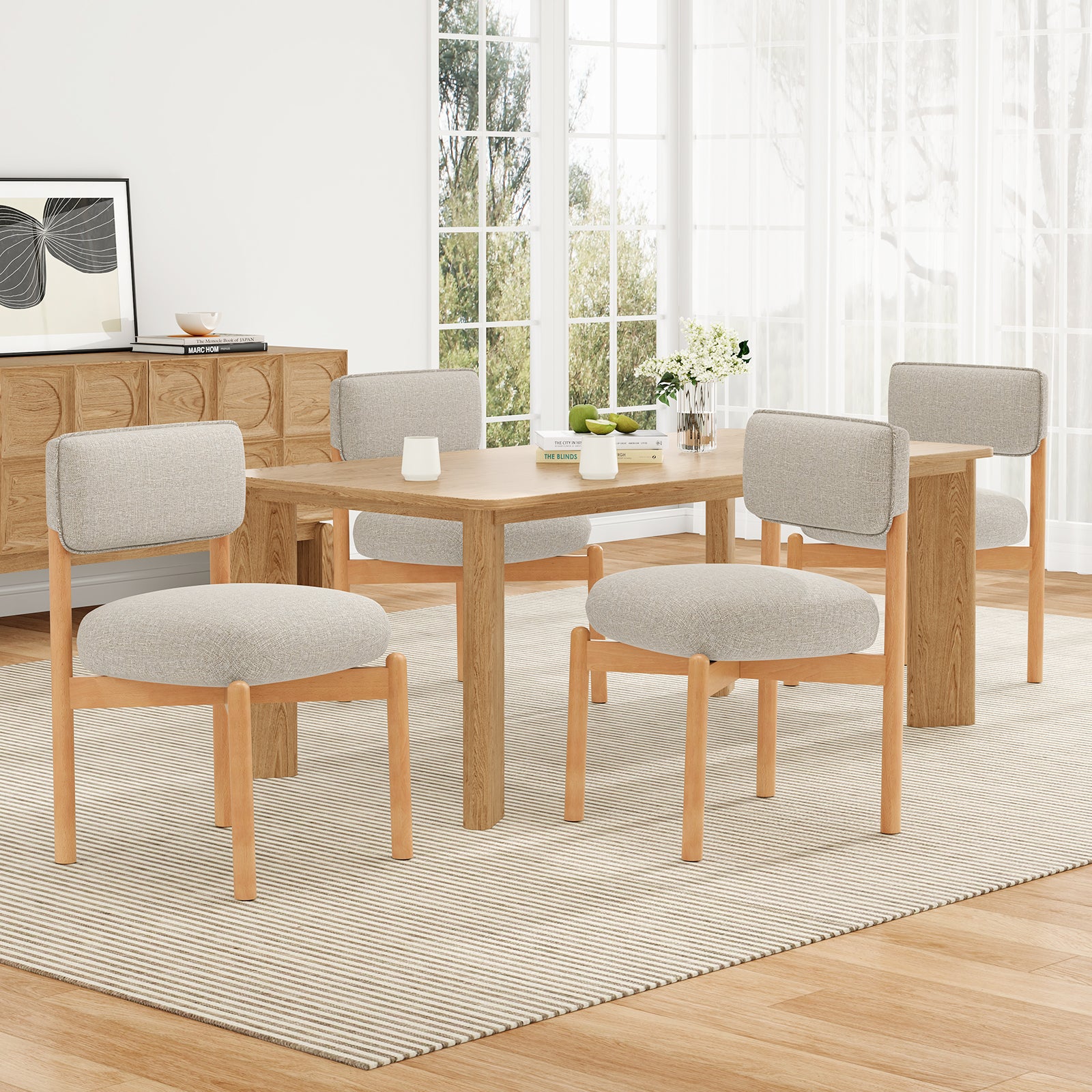 Modern Wooden Blended Linen Gray Dining Chair (Set of 2)