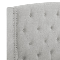 1pc Queen Size Upholstered Panel Bed Button Tufted Nail head Dove Gray Wood Fabric Bedroom Furniture