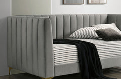 Contemporary Style Tuxedo Inspired Seating Daybed Attached Gold Metal Legs Channel Tufting Light Gray Finish