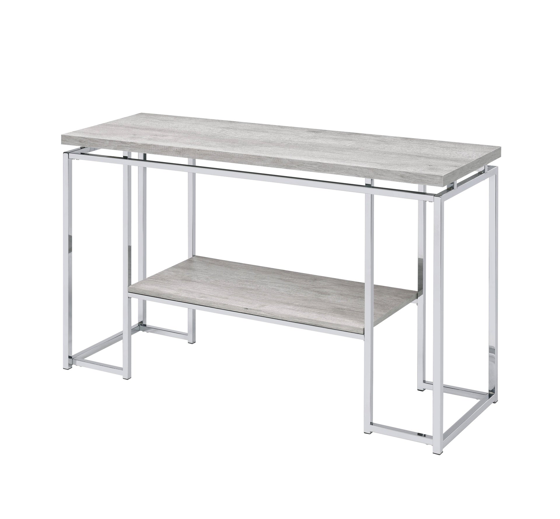 Modern Contemporary Sofa Table Natural Oak Living Room Furniture 1pc Chrome Finish Frame Console Table