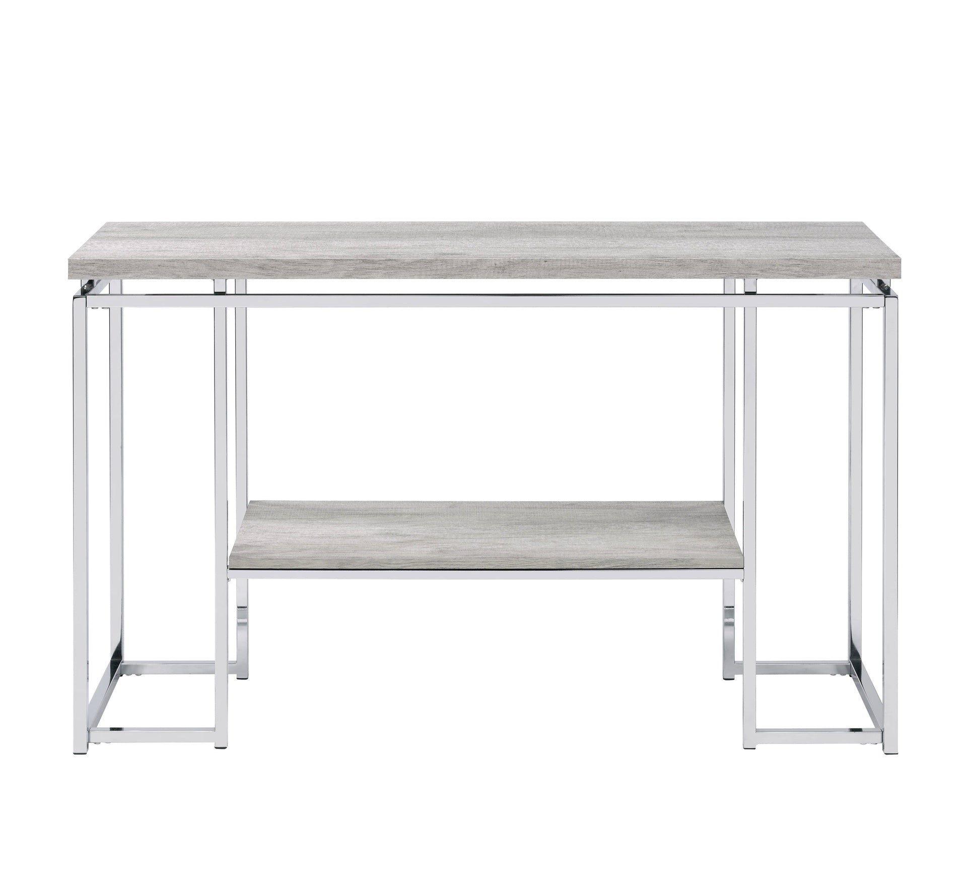 Modern Contemporary Sofa Table Natural Oak Living Room Furniture 1pc Chrome Finish Frame Console Table