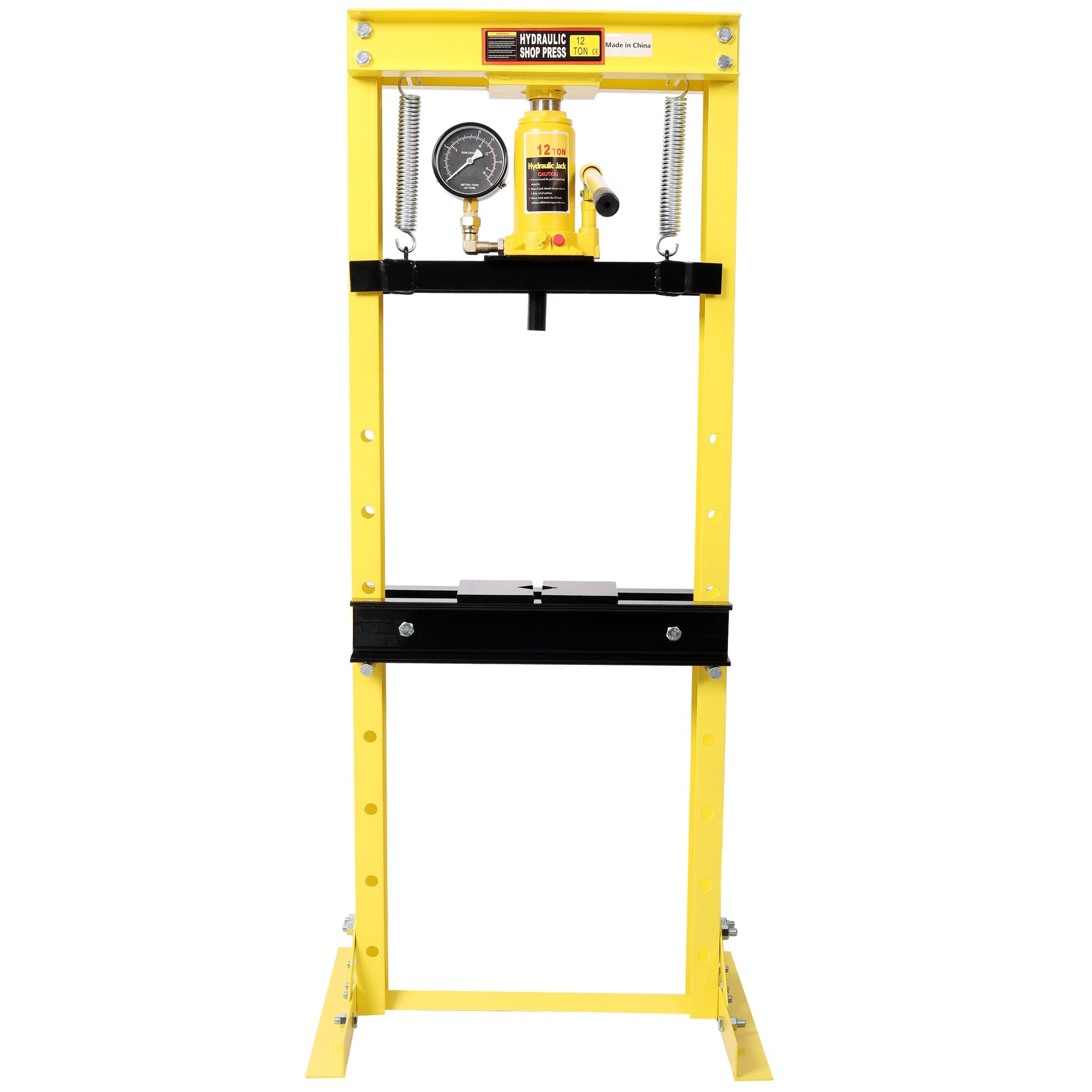 12Ton Bottle Jack Shop Press with Gauge, Bend, Straighten, or Press Parts, Install Bearings, U-Joints, Bushings, Ball Joints, and Pulleys,Yellow
