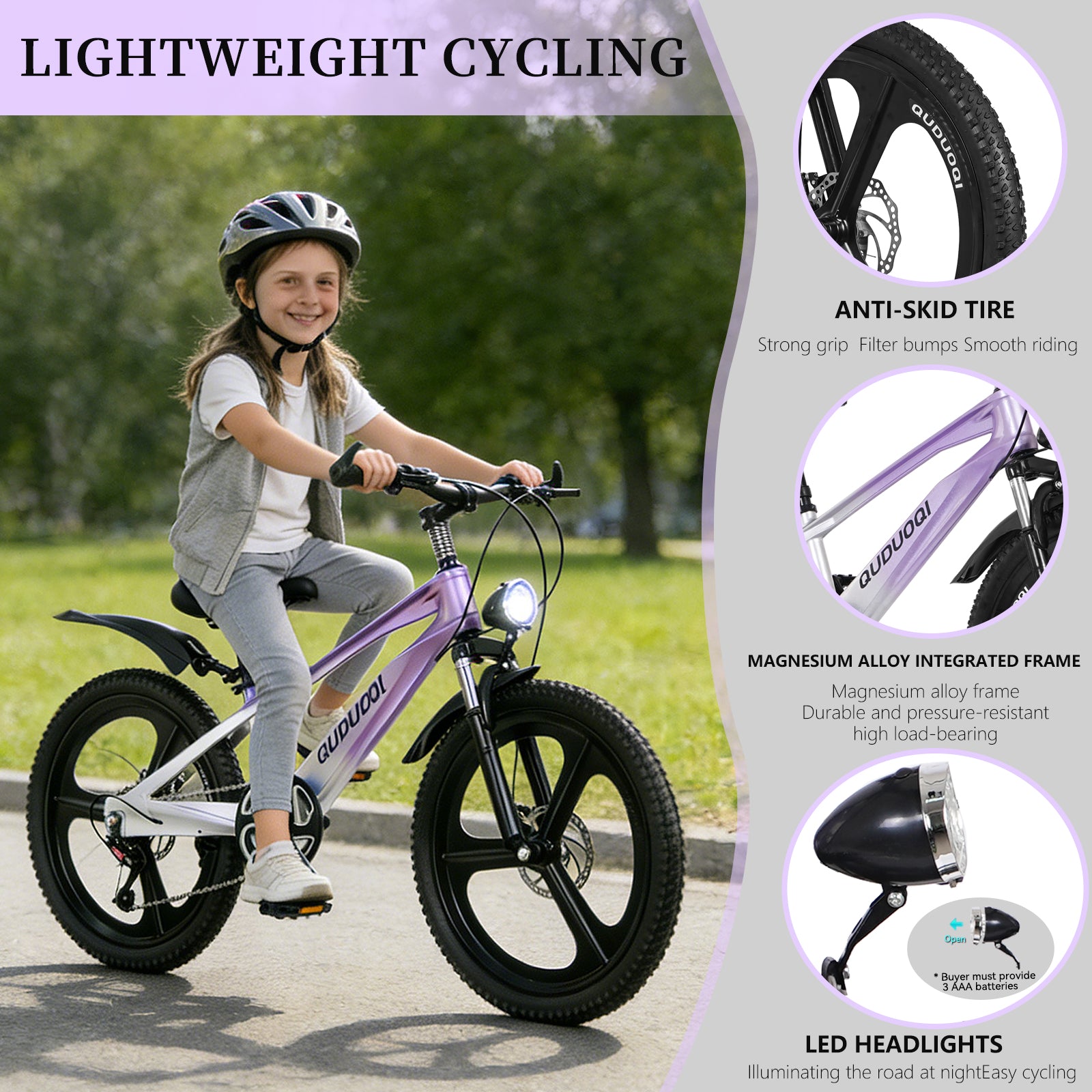 FKZNPJ 20 Inch Kids Mountain Bike, 7-Speed Youth Bicycle with Magnesium Alloy Frame & One-Piece Wheels, Lightweight Kids Bike for Boys and Girls Ages 8–12