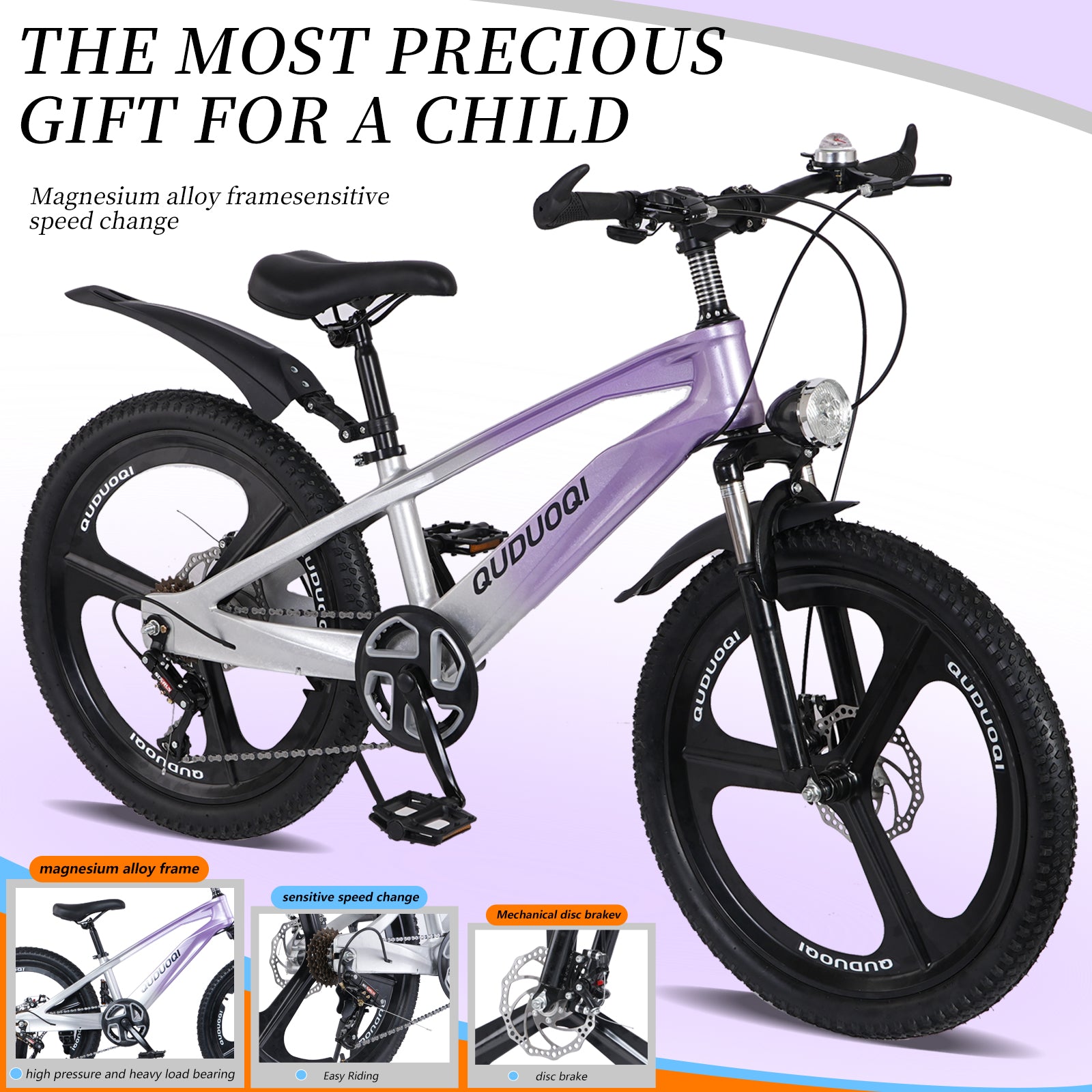 FKZNPJ 20 Inch Kids Mountain Bike, 7-Speed Youth Bicycle with Magnesium Alloy Frame & One-Piece Wheels, Lightweight Kids Bike for Boys and Girls Ages 8–12
