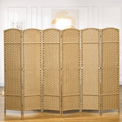 HOMCOM Room Divider, 6 Panel Folding Privacy Screen, 5.6' Tall Freestanding Wall Partition for Home Office, Bedroom, Nature Wood