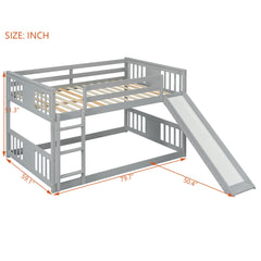Full Over Full Bunk Bed with Ladder with Slide, Gray