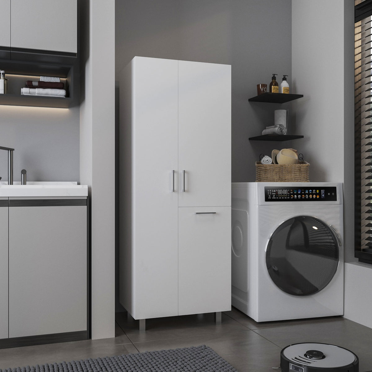 Storage Cabinet  70.9" H, 2 Doors, 1 Drawer, 3 Shelves, 4 Legs, White - Kitchen