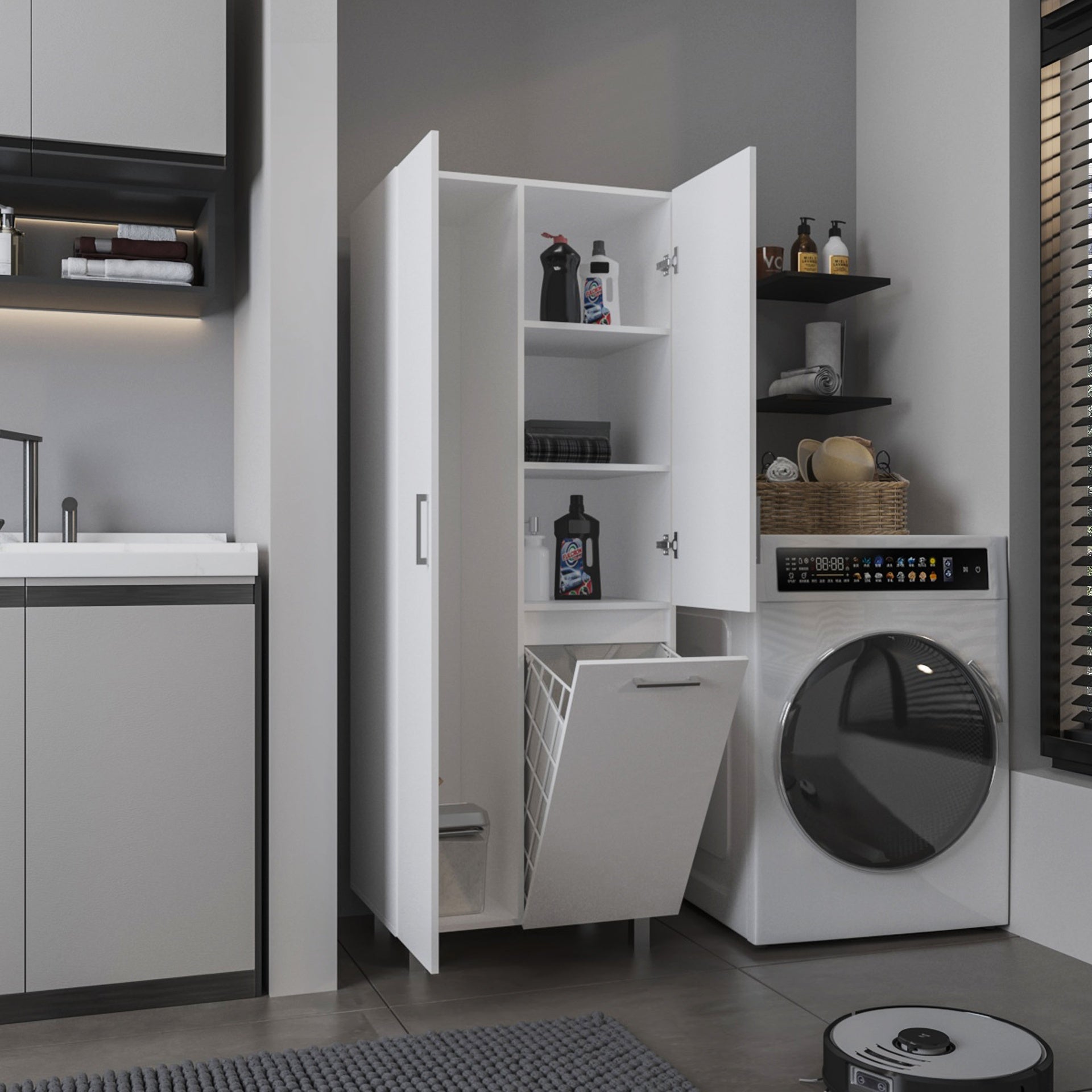 Storage Cabinet  70.9" H, 2 Doors, 1 Drawer, 3 Shelves, 4 Legs, White - Kitchen
