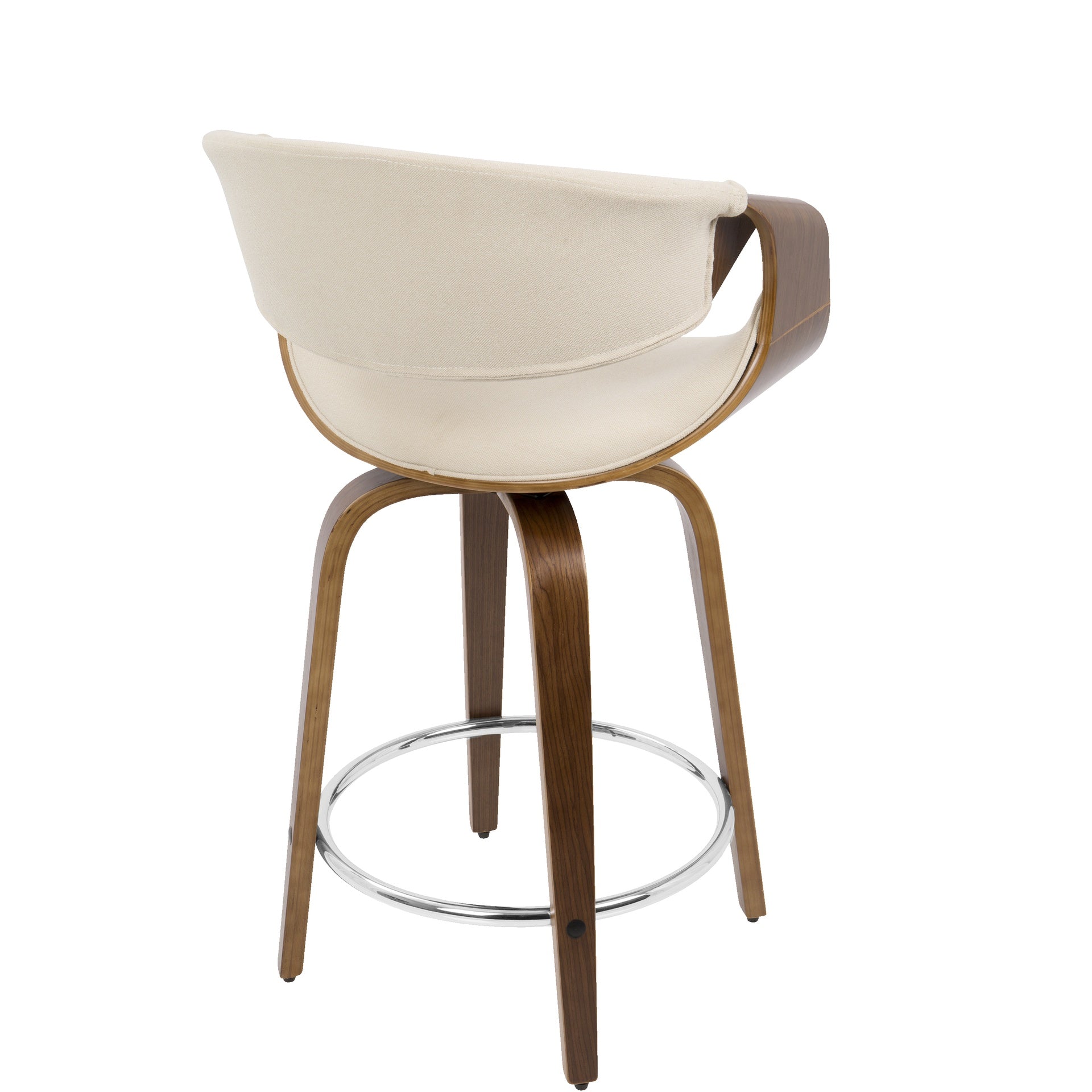Curvini Mid-Century Modern Counter Stool in Walnut Wood and Cream Fabric by LumiSource - Set of 2