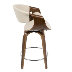 Curvini Mid-Century Modern Counter Stool in Walnut Wood and Cream Fabric by LumiSource - Set of 2