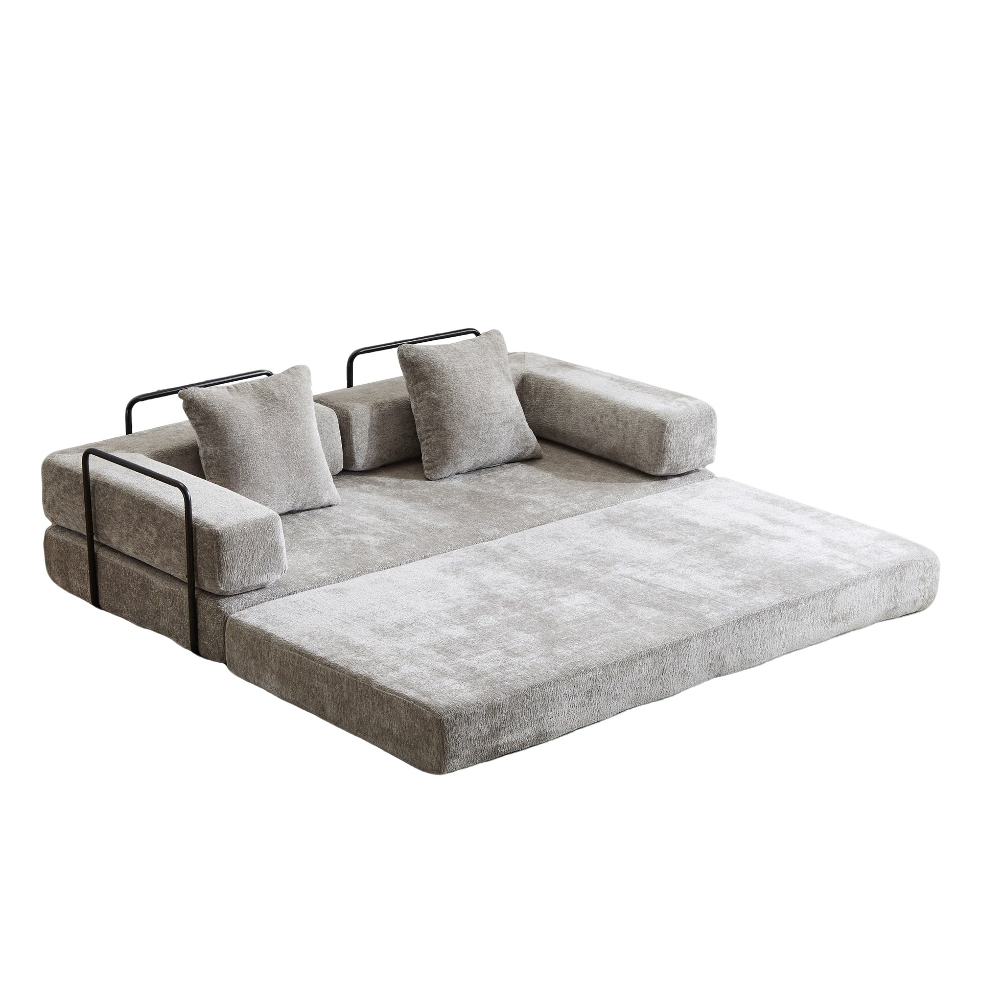 Floor Couch,Compression Sofa,Convertible Floor Sofa Bed-with Pillow Back Support Armrest,Comfy Futon Couch Lounge Sleeper Bed,Chenille fabric,for Living Room Bedroom (LIGHT-GREY)