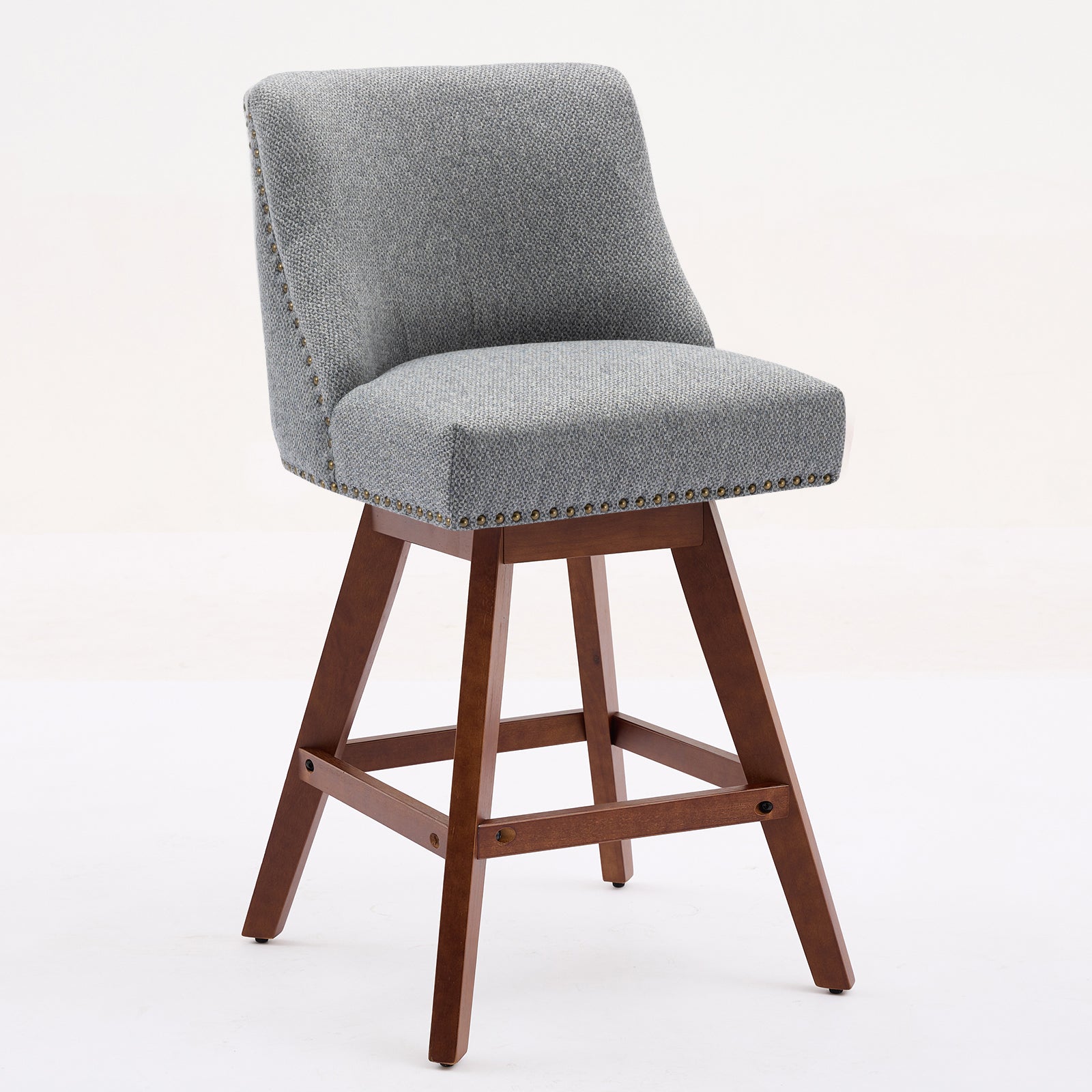 Counter Height Swivel Barstools, 26'' H Seat Height Upholstered Bar Stools Set of 2, Fabric in Gray