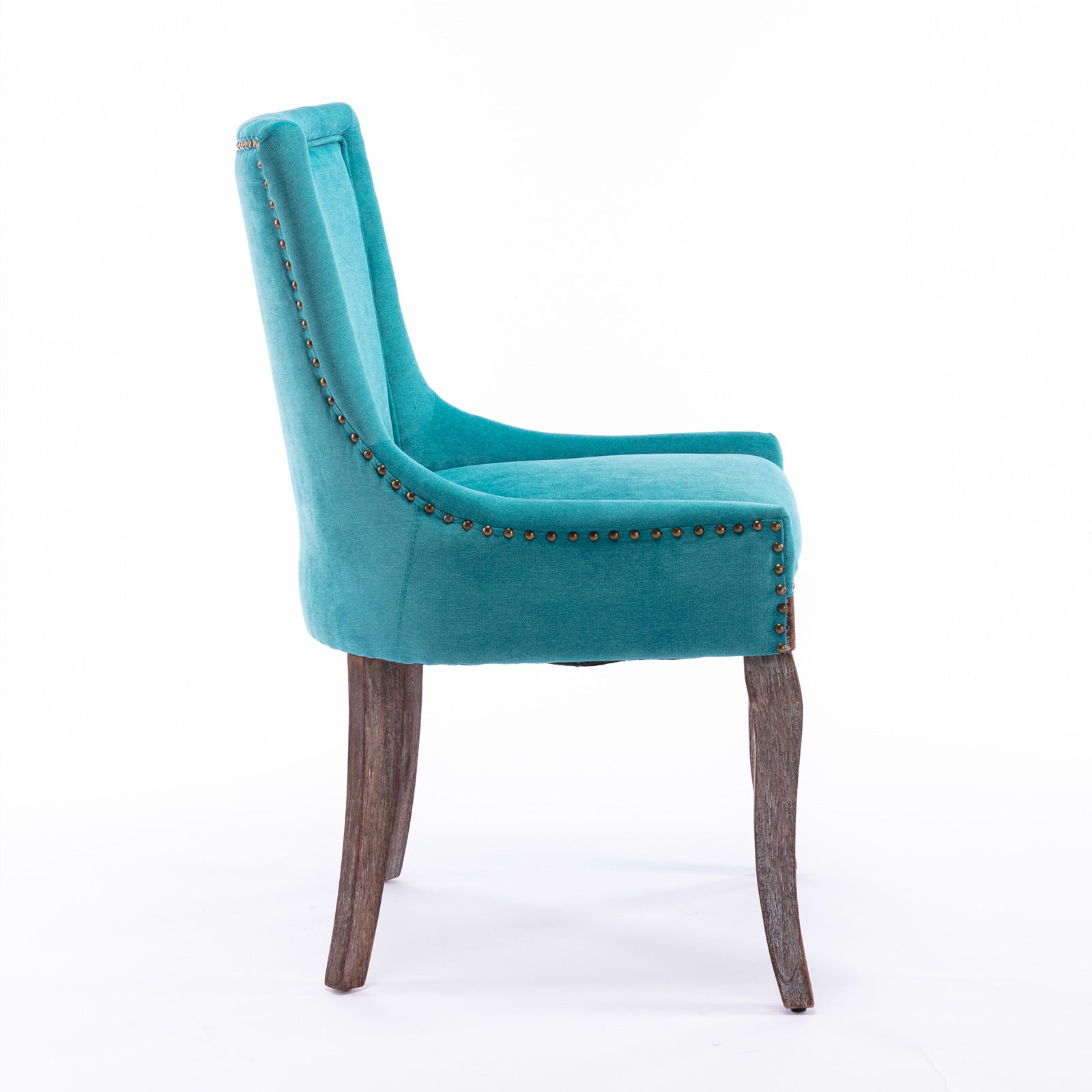 A&amp;A Furniture,Ultra Side Dining Chair，Thickened fabric chairs with neutrally toned solid wood legs， Bronze nail head，Set of 2，Blue