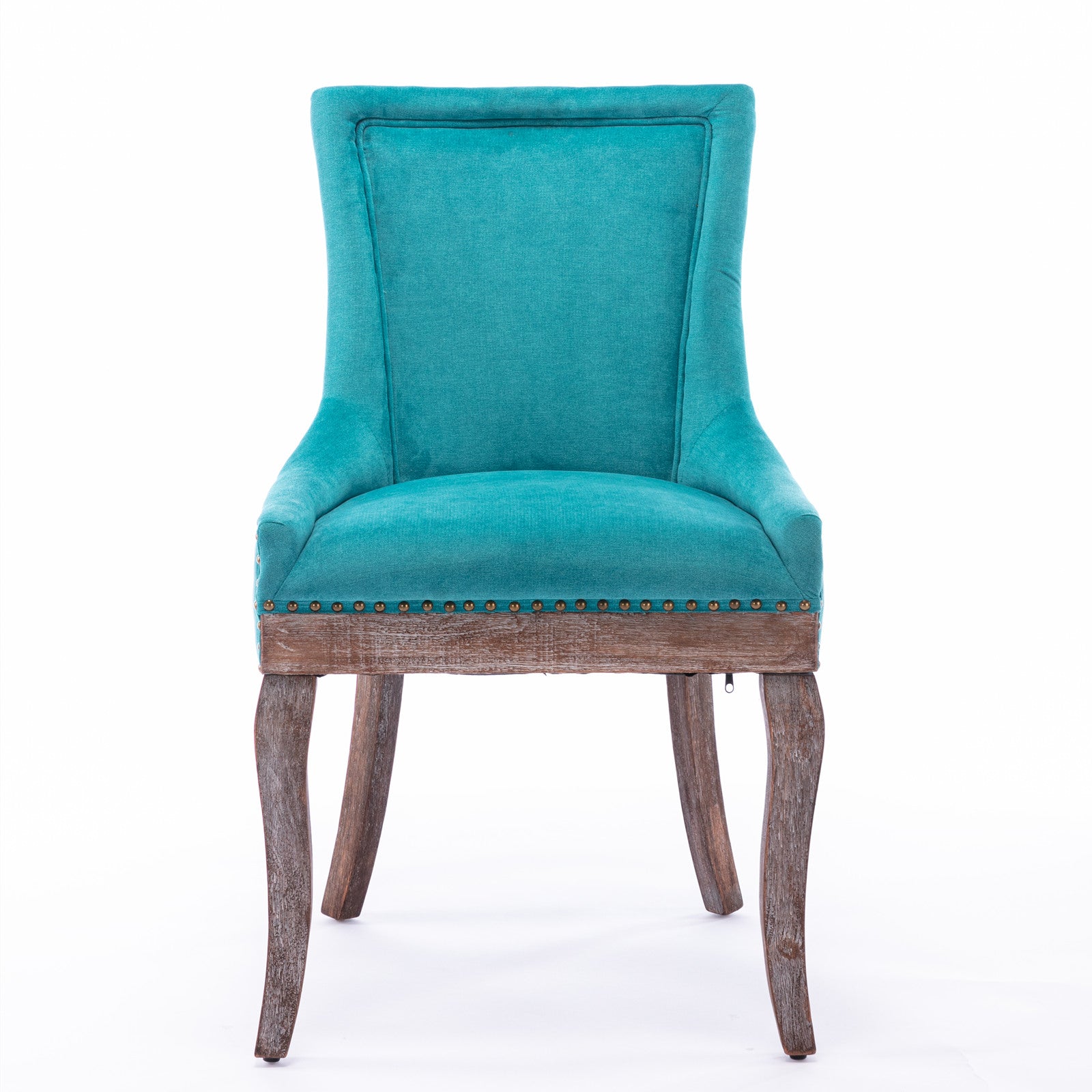 A&amp;A Furniture,Ultra Side Dining Chair，Thickened fabric chairs with neutrally toned solid wood legs， Bronze nail head，Set of 2，Blue