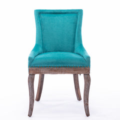 A&amp;A Furniture,Ultra Side Dining Chair，Thickened fabric chairs with neutrally toned solid wood legs， Bronze nail head，Set of 2，Blue