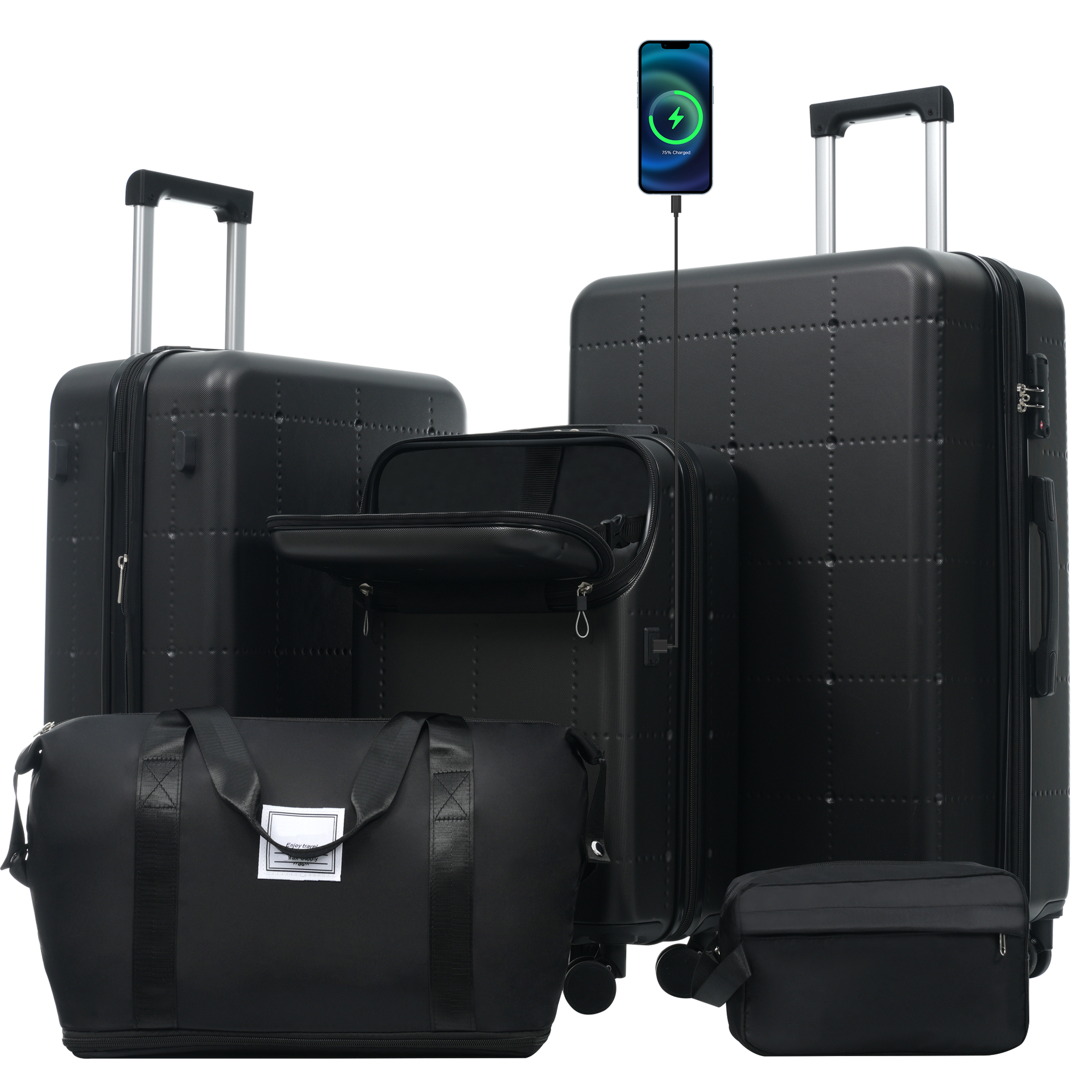 Hardside Luggage Set 5 Piece with Bags,20IN Half-opening Carry on Luggage with USB Port, Expandable 24IN 28IN Luggage with Double Spinner Wheels TSA Lock