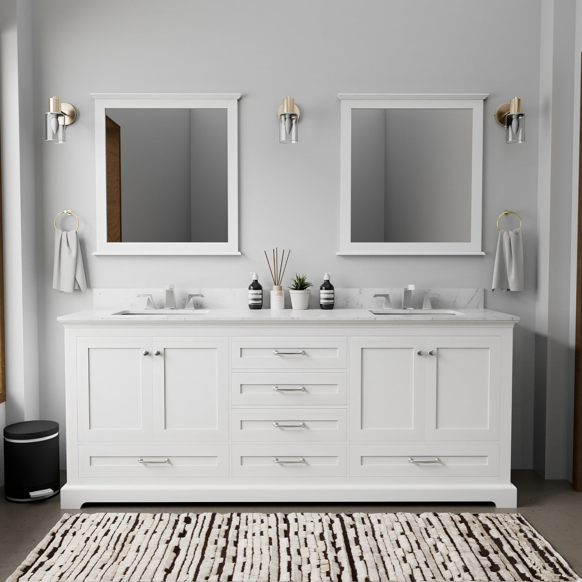 White Double Bath Vanity 80 in. W x 22 in. D